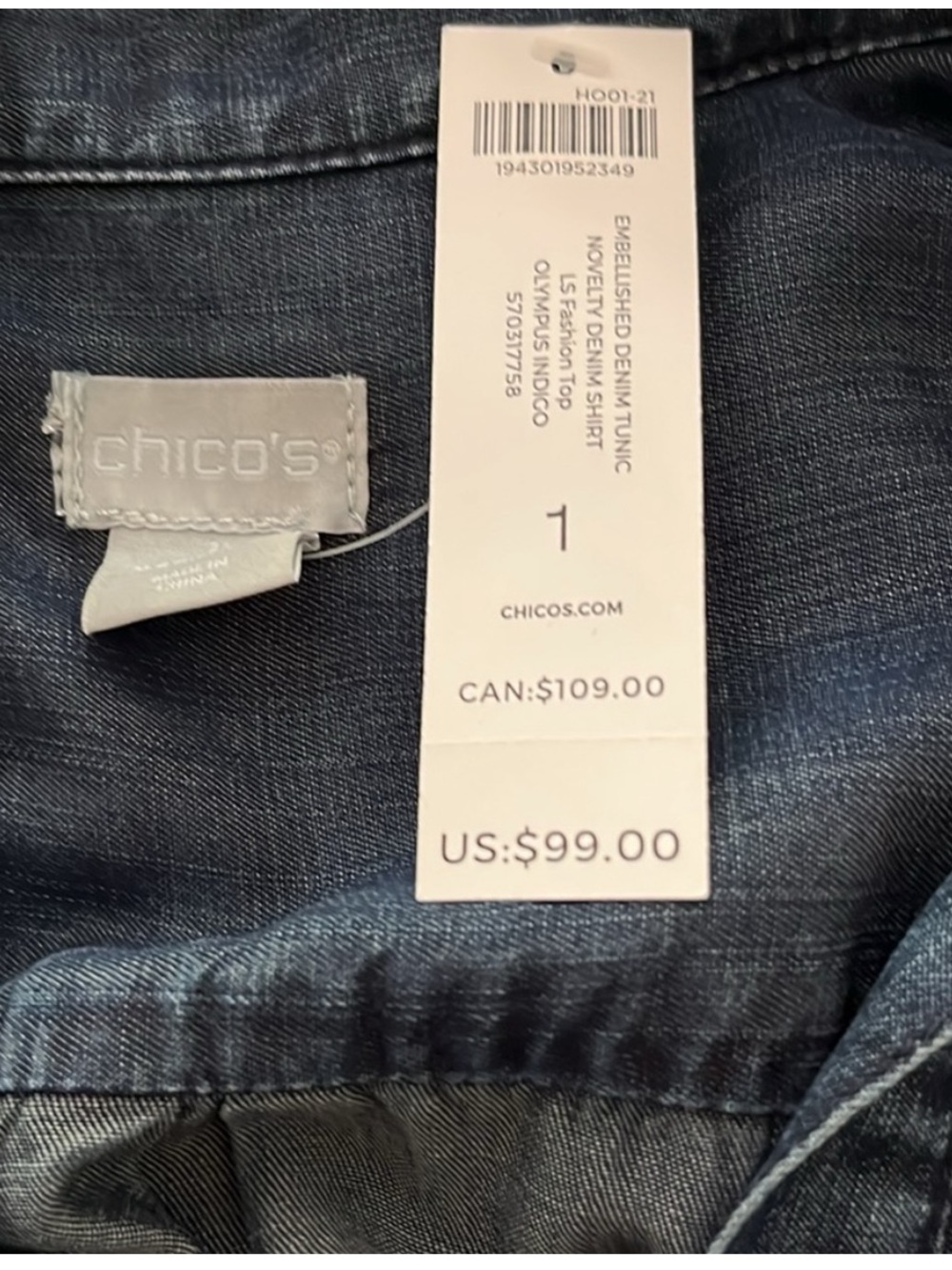 Chico's Embellished Denim Shirt - Blue - Picture 10 of 10